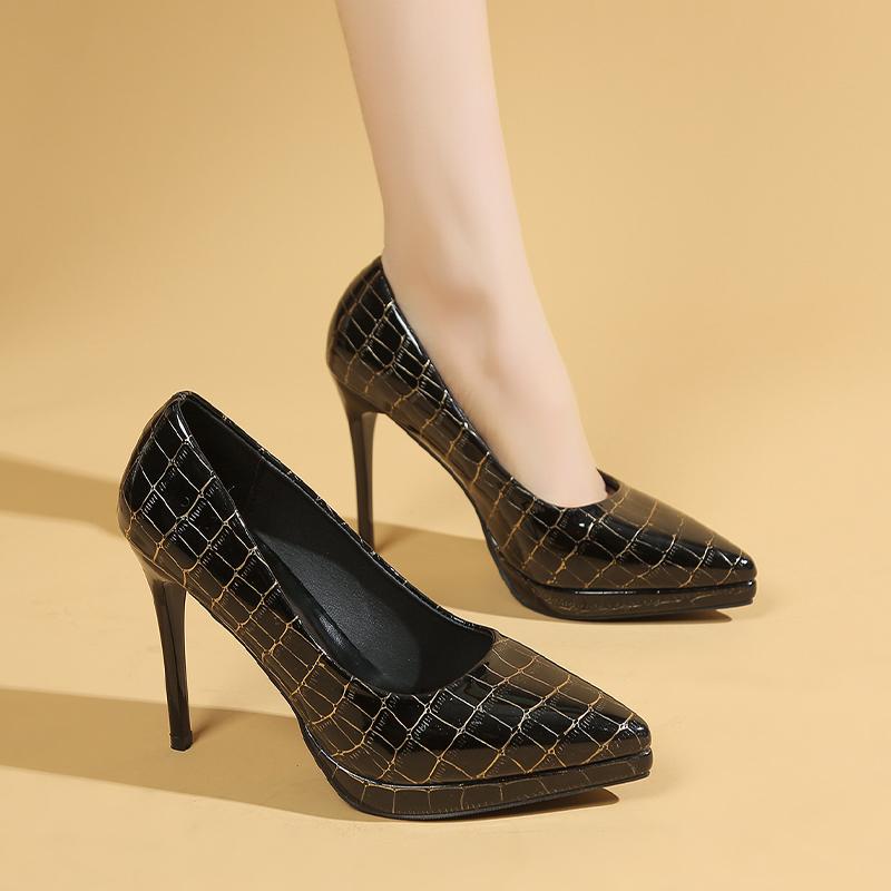 Fashion Women's Fashion Slim Heel Shoes Spring New Pointed Head Shallow Mouth Fine Grain Waterproof Platform Slip-on High Heels