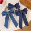 Korean Style Denim Bow Hair Clip - High-End, Large Duckbill for Back of Head, Sweet Ribbon Design