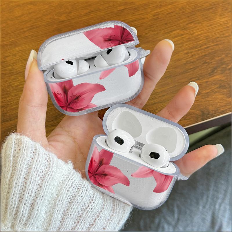 Red Lily Flower Earphone Case for Airpods 4th 3rd 2 Pro 3 2 Shockproof Cover for Airpod 2 3 1 Protective Accessorie Shell Fundas