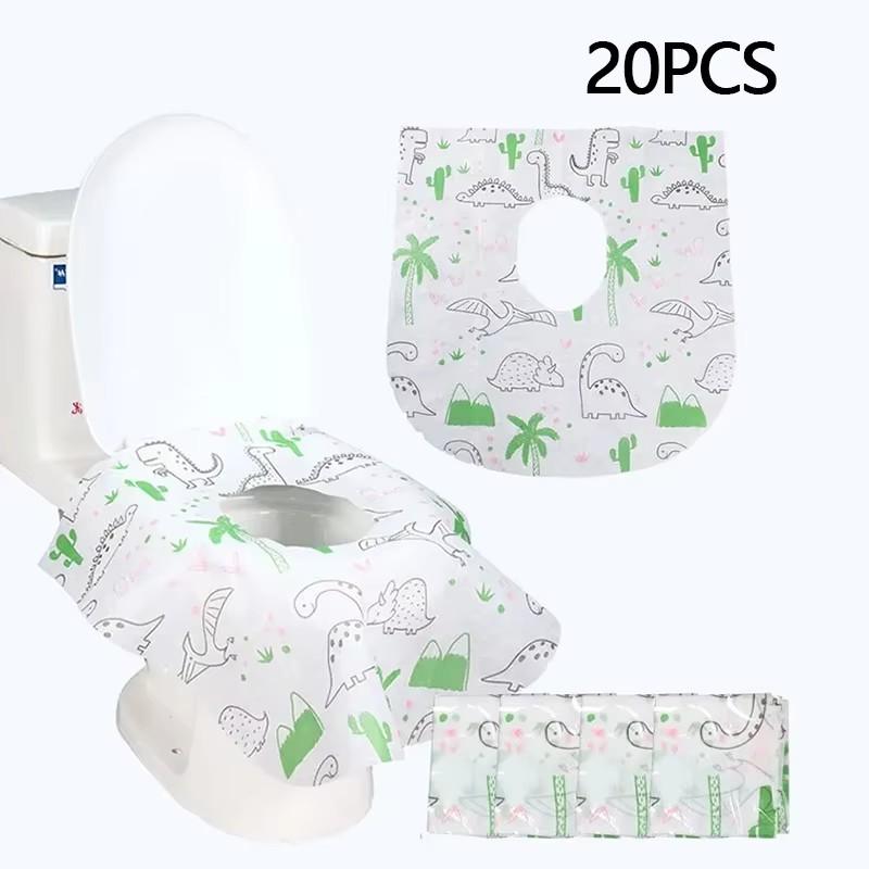 20Pcs Set Disposable Toilet Seat Cover Cushion Portable Cartoon Pattern Travel Toilets Cushions Hygiene Sticky Toilet Mat