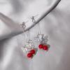 Korean Goddess Butterfly Tassel Clip-On Earrings with Red Pearls