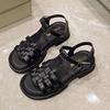 Fashion 2025 Summer Women's Comfortable Shoes Soft Exposed Toe Sandals Suit Beige Buckle Belt Retro Girl New Black Sandalias Mujer