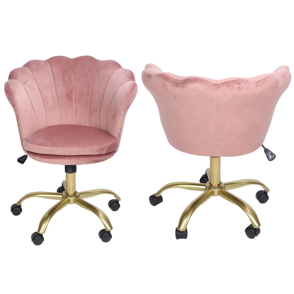 Velvet Chair Petal Shape Height Adjustable Rotating Work Chair with Wheels for Home Office Pink