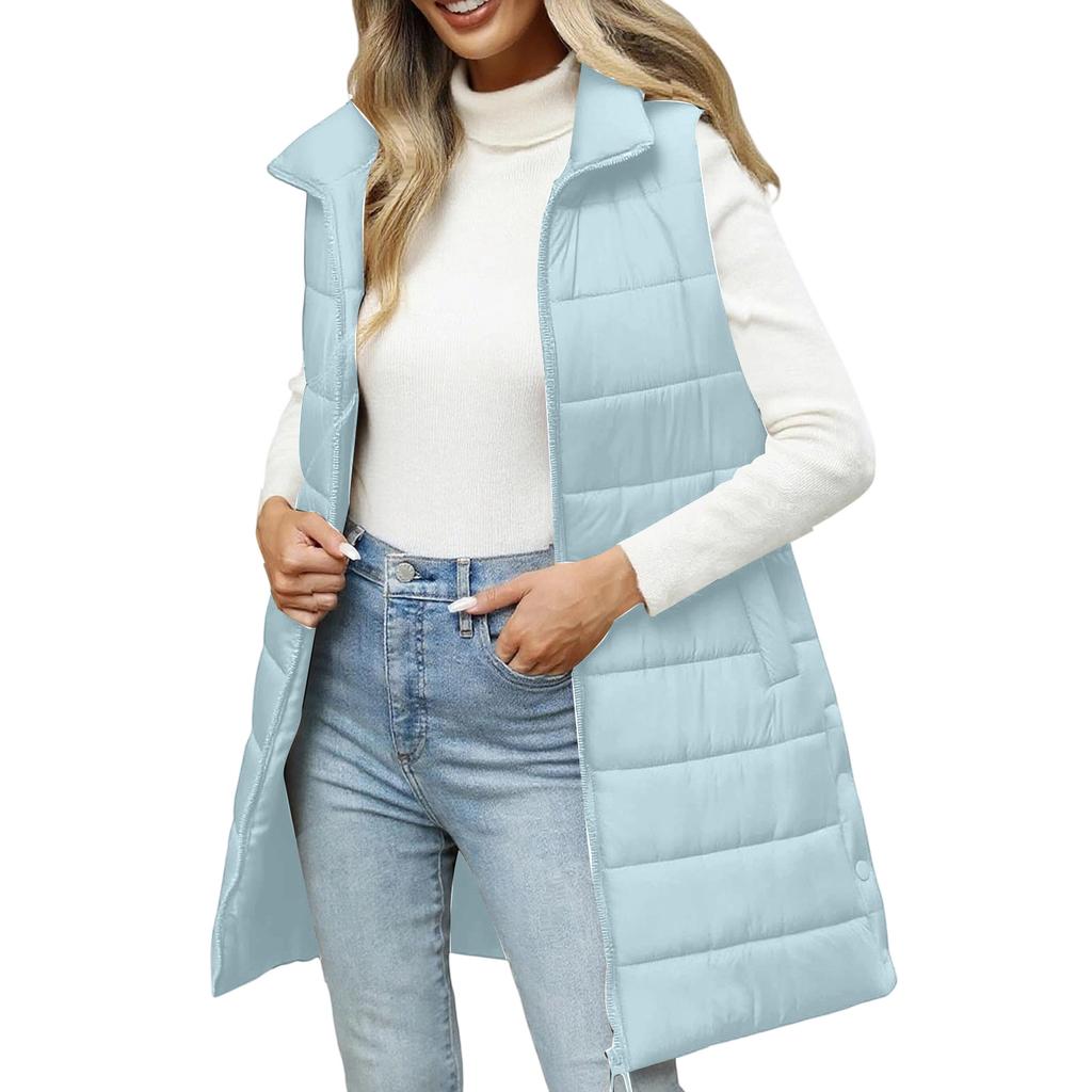 Women's Long Vest Plain Sleeveless Hood Winter Vest Outwear Jacket Lightweight Warm Coat Outerwear