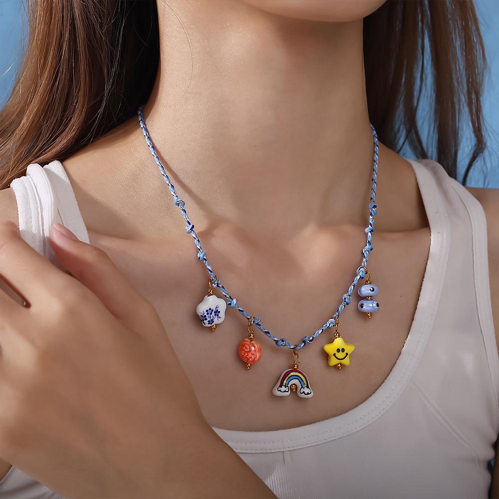 European and American sweet and cool style DIY dopamine ceramic pendant stainless steel plated 18K gold creative jewelry collection