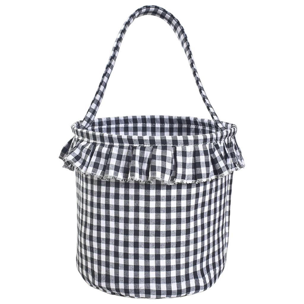 Handheld Cotton Polyester Basket Festive Party Atmosphere Decorative Storage Candy Gift Basket Easter Checkered Cloth Basket
