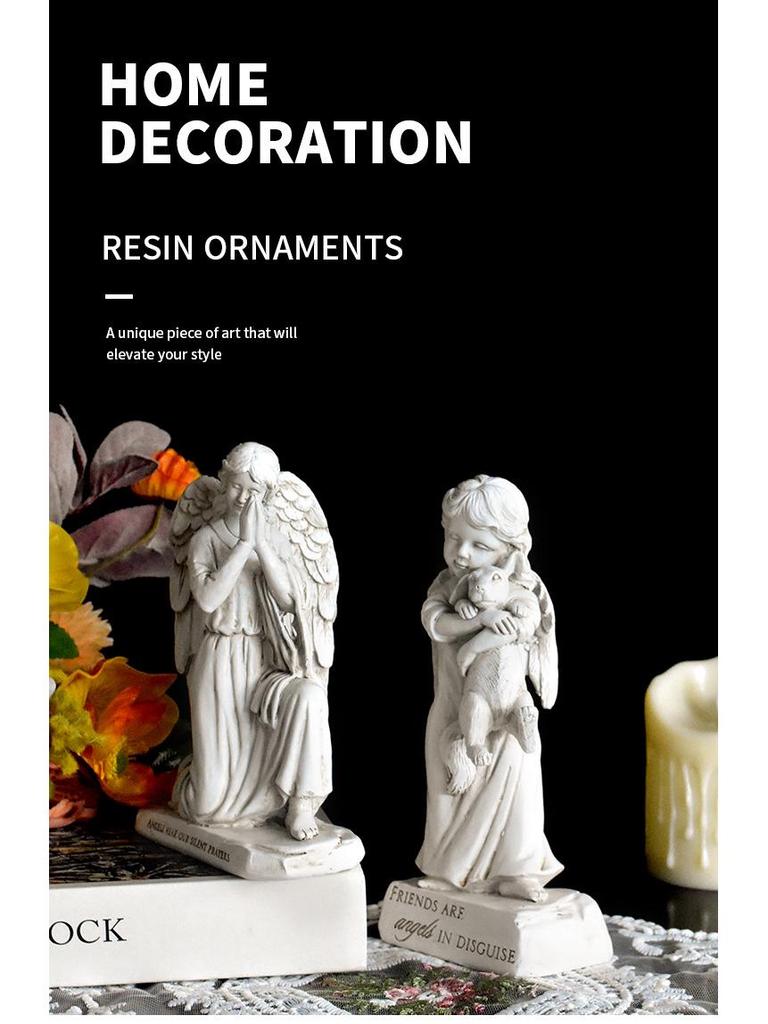 Antique Distressed Angel Resin Figurine for Home or Office Decor