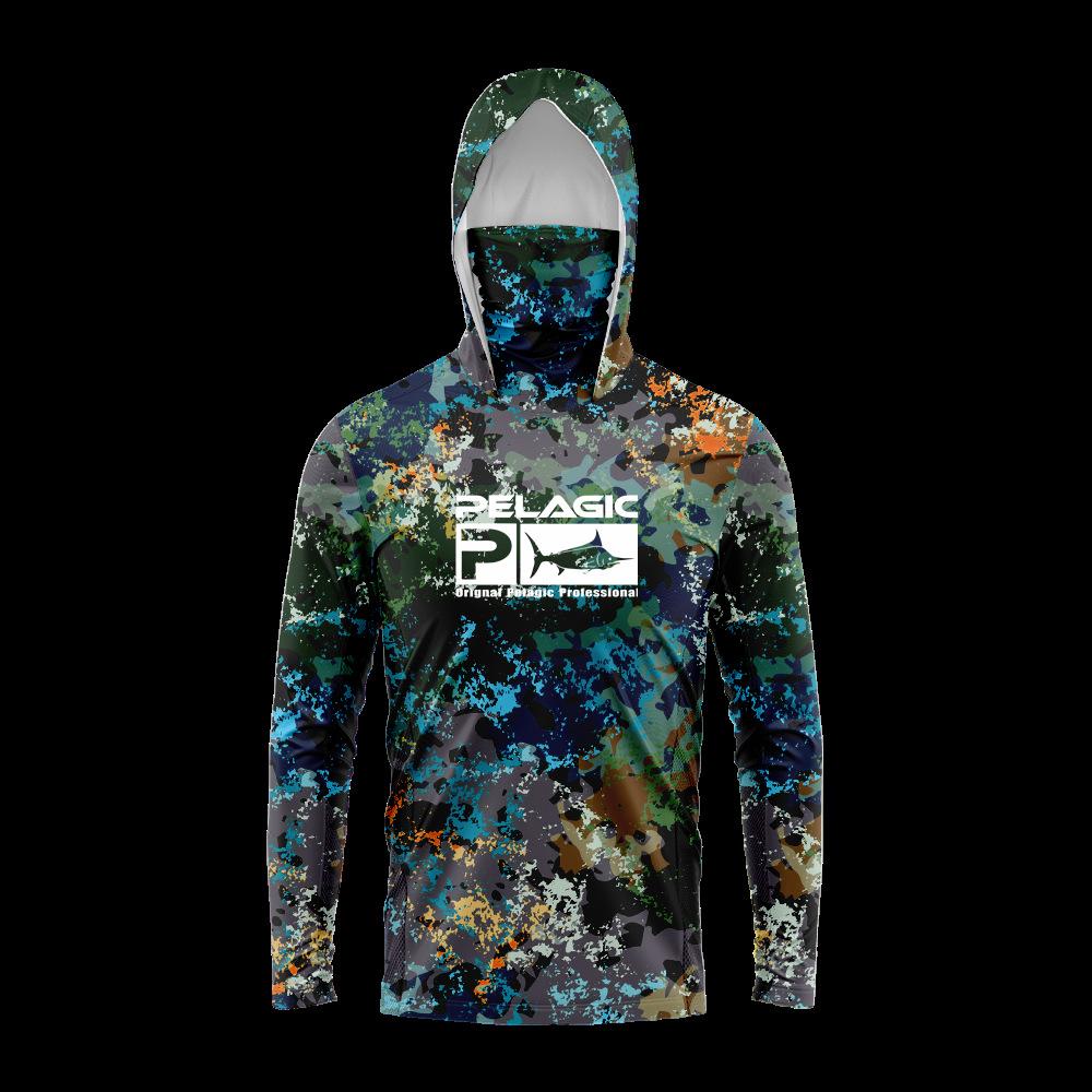 Camouflage men s ice silk fishing suit hooded with luya fishing sea fishing breathable quick drying sun protection mosquito protection S