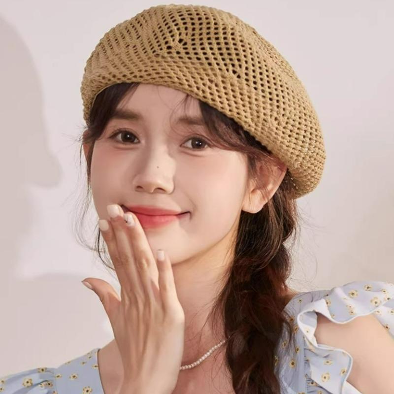2026 Y2K Vintage Hollow Out Beret Hats Solid Color Breathable Spring Summer Caps Korean Ins Fashion British Painters Buckle Hats