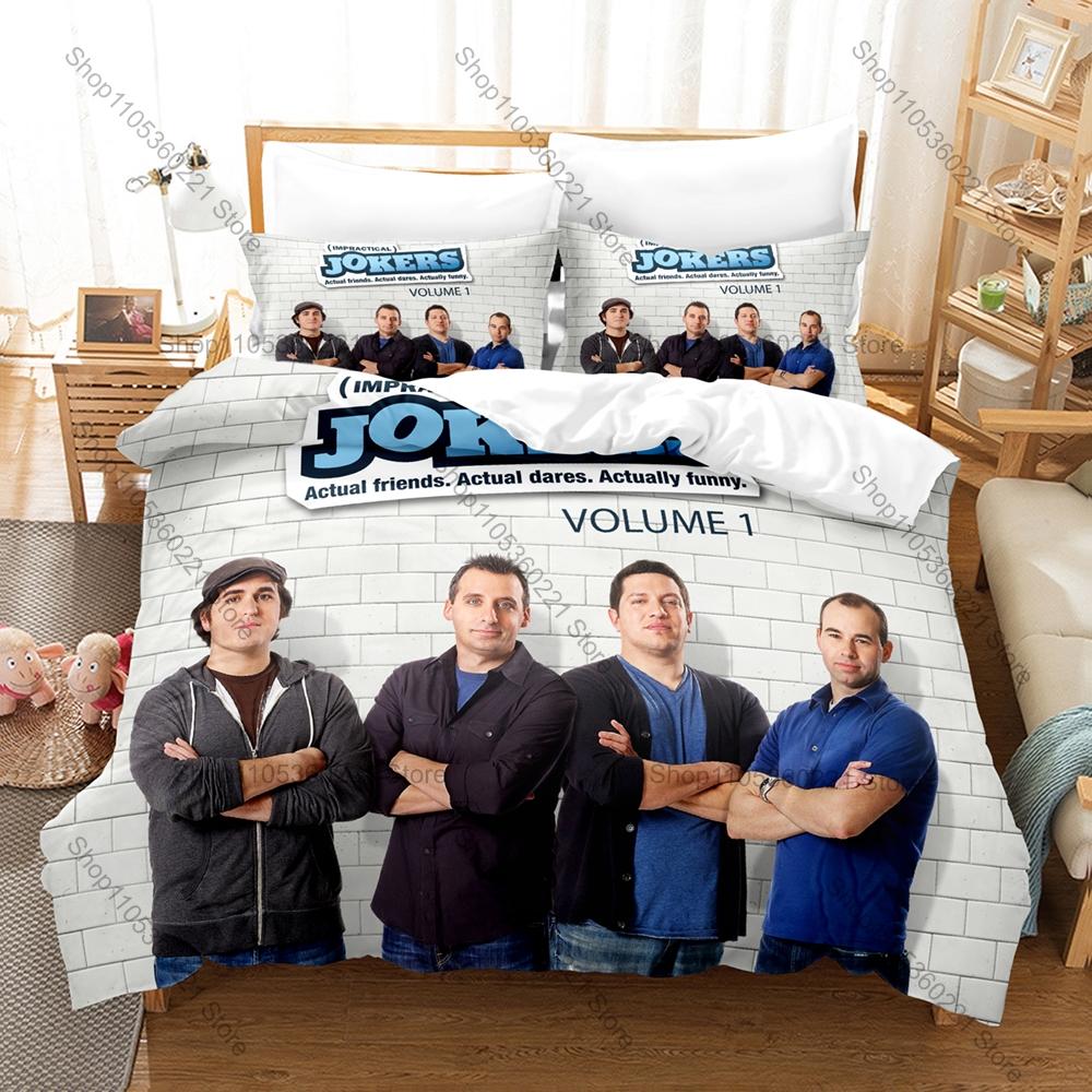 Impractical Jokers Bedding Set Duvet Cover + 2 Pillowcases Comedy Prank TV Show Four Guys Funny Retro Bedroom Decor