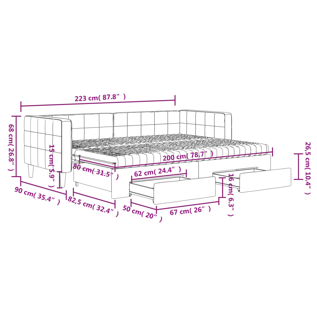 Pull Out Daybed with Drawers Pink 80x200 cm Velvet