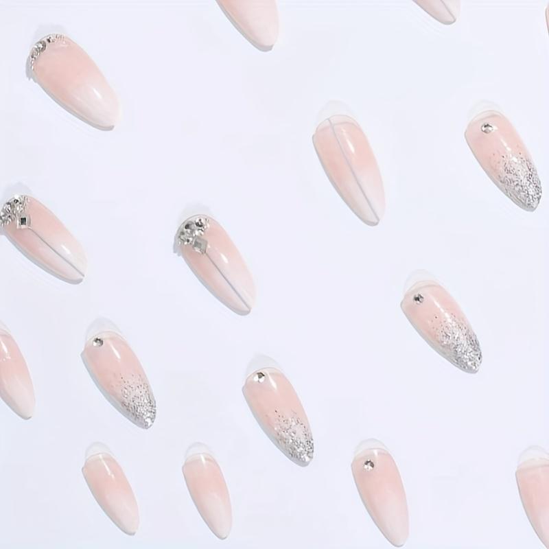 Explosive Flash Pure Handmade Dot Diamond French Almond Shaped Wearing Fake 24 Piece Nail Piece Set Diamond Nail Nail Piece