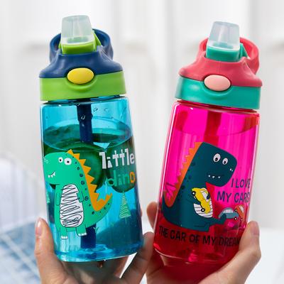 480 ml Cartoon Kinder Plastikbecher mit Strohhalm Tragbare Anti-Fall-Dinosaurier-Wasserflasche für Kinder Wasser Schnabeltasse Trinkgeschirr