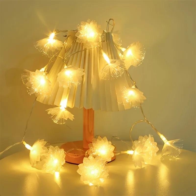 Christmas Fairy String Lights Battery Powered LED Fiber Optic Flower Garland for Xmas Tree Home Wedding Party Holiday Decoration