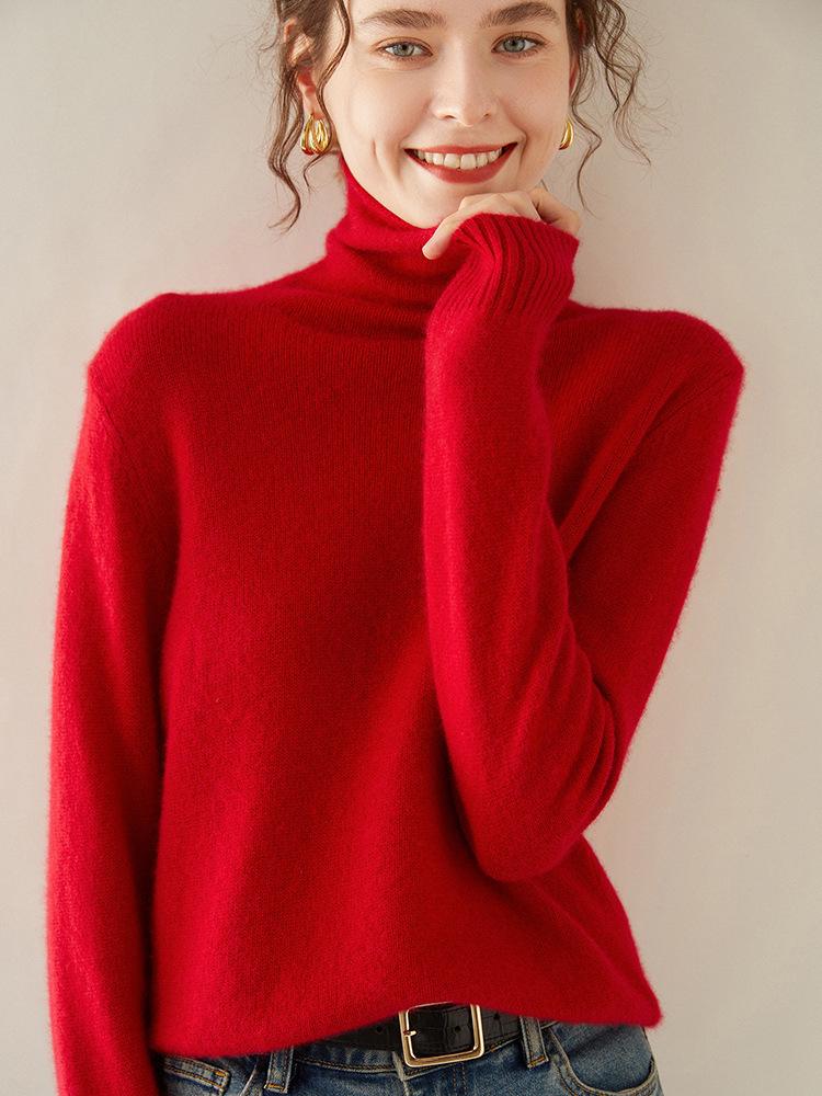 Women's High Neck Cashmere Knit Top - Soft, Fashionable, Skin-Friendly Long Sleeve Sweater