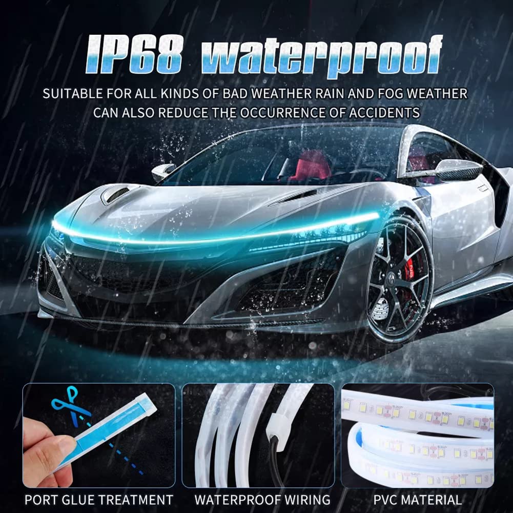 12V Flexible Car Hood Decorative Light Strip Daytime Running Light Scan Waterproof DRL LED Strip Auto Ambient Atmosphere Lamp