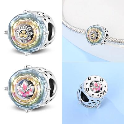 Copper Colors Magic Zircon Sparking Sun Elegant Lotus Charm Bead Charms Bead Charms Compatible With Authentic Bracelets Do It Yourself Fine Jeweller