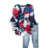 Summer Tops For Women Cute V Neck 3/4 Sleeve Blouses Print Top Casual Shirts