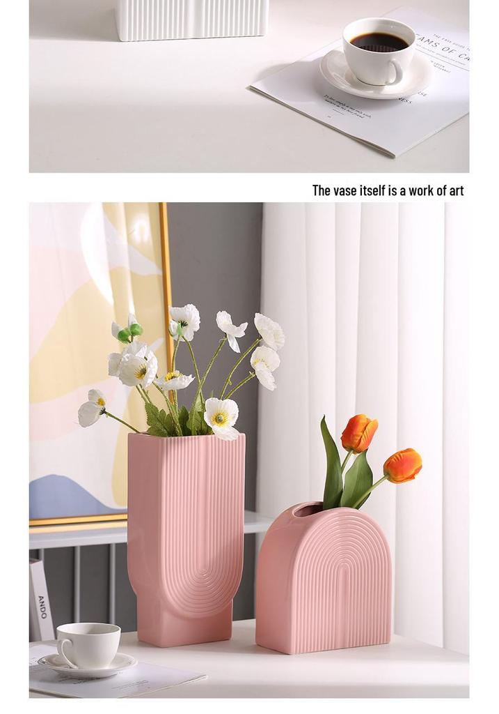 Morandi U-shaped Ceramic Vase: Nordic Modern Flower Display Piece for Office, Living Room, or Reception Desk