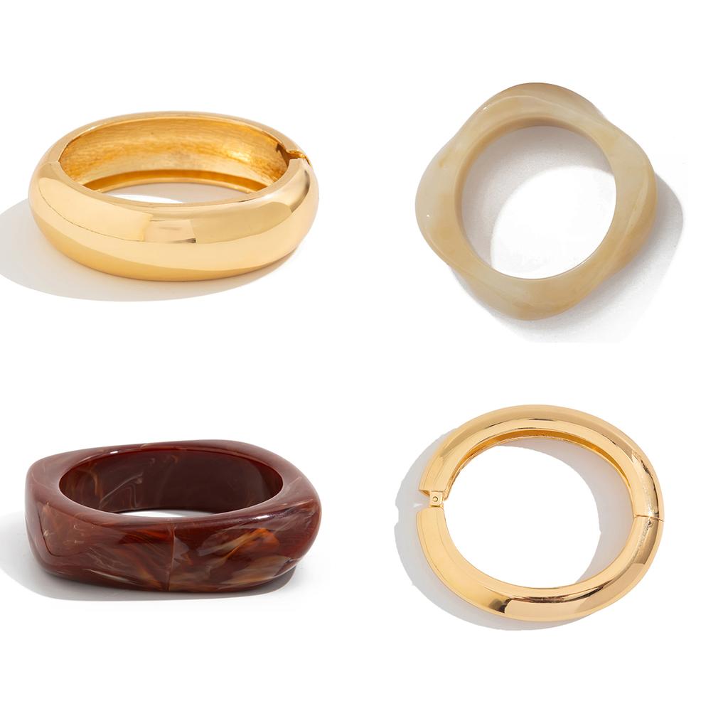 Ingemark 4 Styles Hip Hop Irregular Resin Plastic Bangles for Women Punk Irregular Metal Spring Bracelets Grunge Jewelry Gift