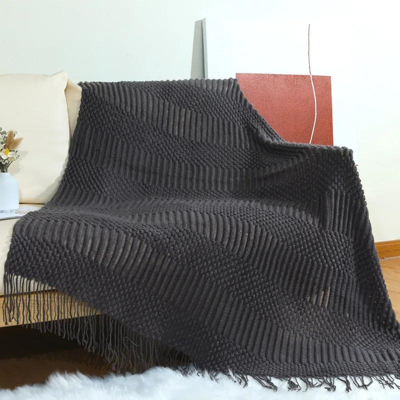 Luxury Solid Color Fringe Bean Blankets Tassels Knitted Throw Blanket Chunky Cozy Farmhouse Gift All Season Comfort For Home
