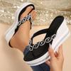 Fashion Brand Designer Pearl Bead Strap Flip Flops Women 2025 Summer Black Chunky Platform Wedge Heels Slippers Plus Size 43 Slippers