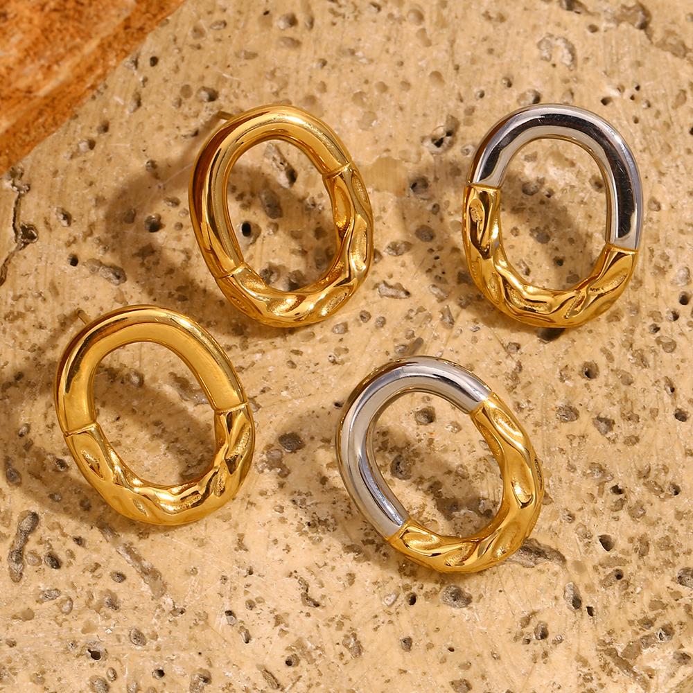 MamacitaSlay 18K Gold Plated Stainless Steel Asymmetrical O-shaped Stud Earrings Simple Waterproof Jewelry Women's Unique Gift