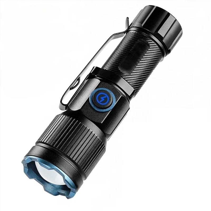 Zoom White Beam Light Long Distance Mini Flashlight Type-C Usb Rechargeable Portable Pocket Torch Home Outdoor 16340 Battery