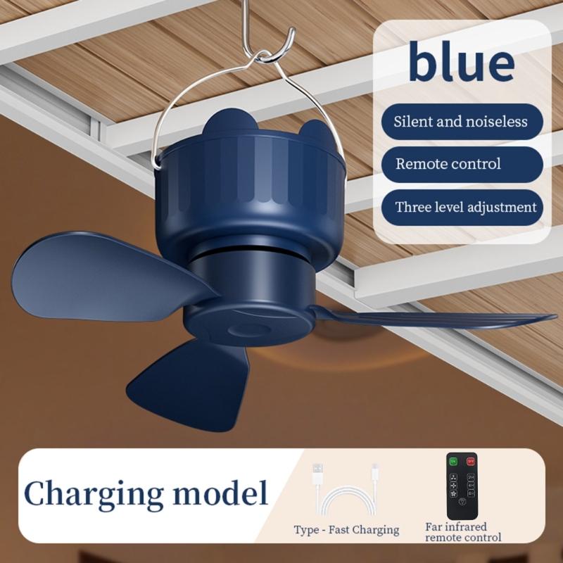 Compactly DC5V Hanging Fan Remote Operated 3Wind Gears Ceiling Fan Quiet Cooling For Home Camping Bed Tent Space