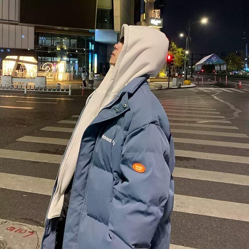 

Men s Winter Hooded Mid-Length Cotton Jacket - Trendy Korean Style Two-Piece Look for Students M синій