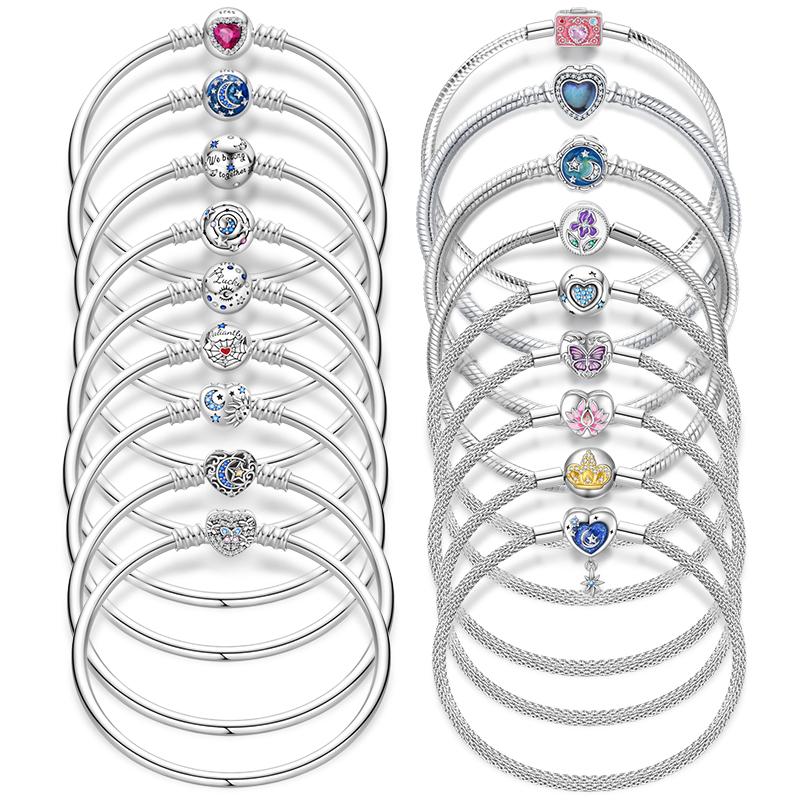925 Sterling Silver 17-20CM Original Bracelets Heart Moon Sun Clasp Bead Charm Bracelet Fit DIY Charms Beads for Women Jewelrys