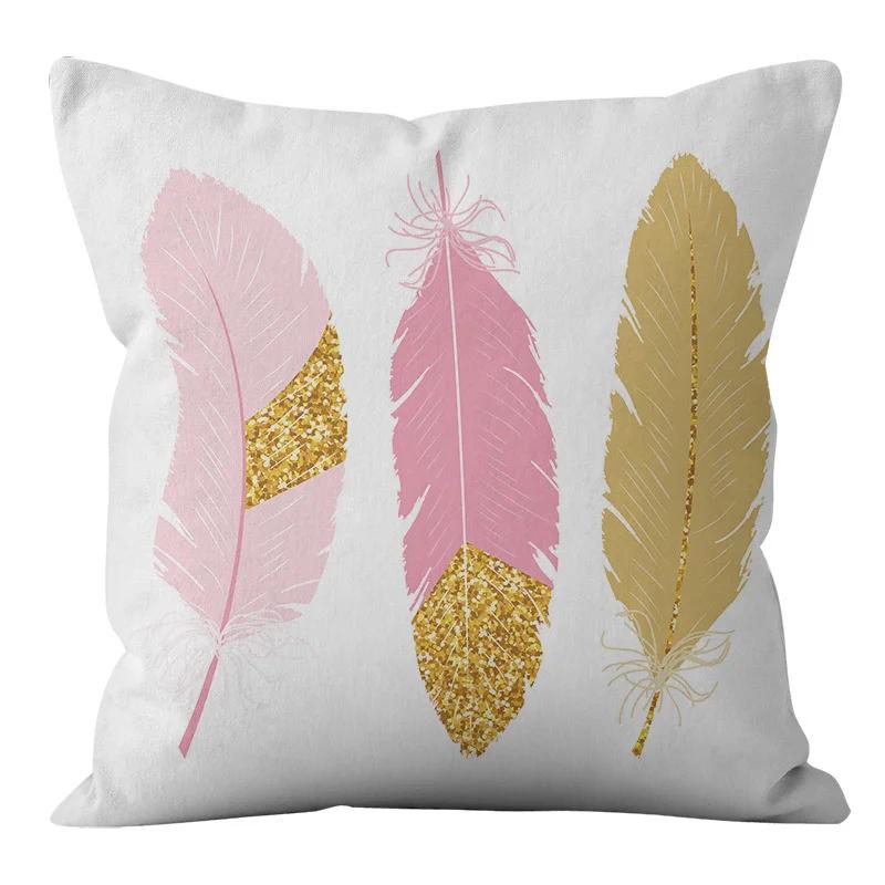 Rosa und schwarze geometrische Buchstaben bedruckte Sofakissenbezug Kissenbezug Heimdekoration Party Auto Bettwäsche