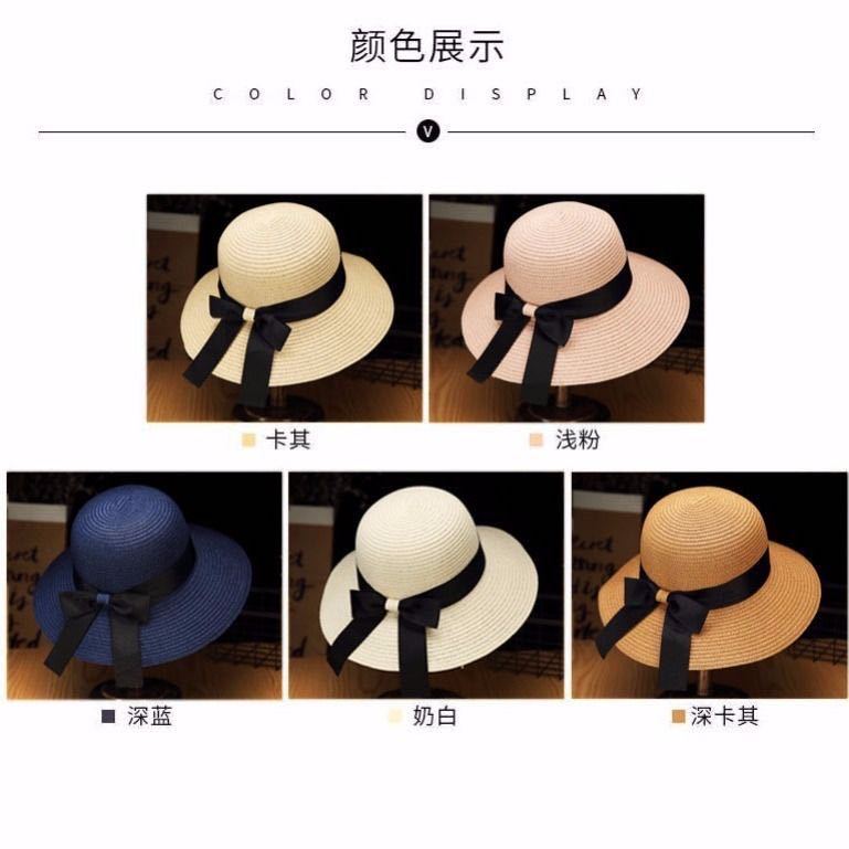 Summer fashion ribbon bow women straw hat seaside vacation sunscreen sunshade foldable beach hat women