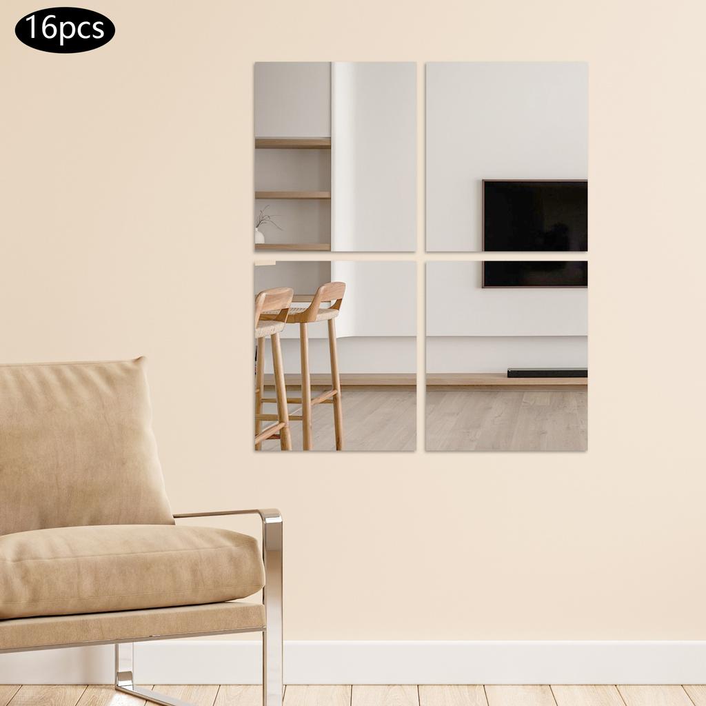 16PCS Adhesive Wall Mirror Tiles, Shatterproof Acrylic Glass Panels for Full-Length Wall Installation in Gym, Studio, Dance Room