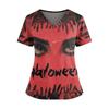 Damen Halloween Print V-Ausschnitt Kurzarm Kasack mit Doppeltaschen und Seitenschlitz
