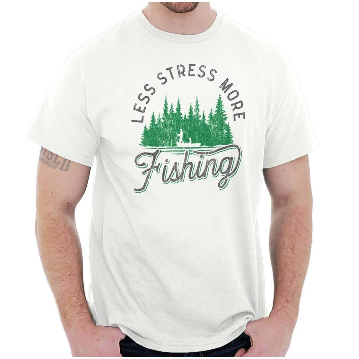 Less Stress More Fishing Fisherman Outdoors Womens or Mens Crewneck T Shirt Tee M