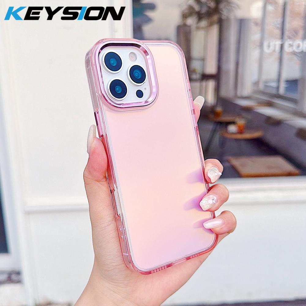 KEYSION Fashion Laser Gradient Colorful Phone Case for iPhone 16 Pro Max Soft TPU+PC Shockproof Back Cover for iPhone 16 Plus
