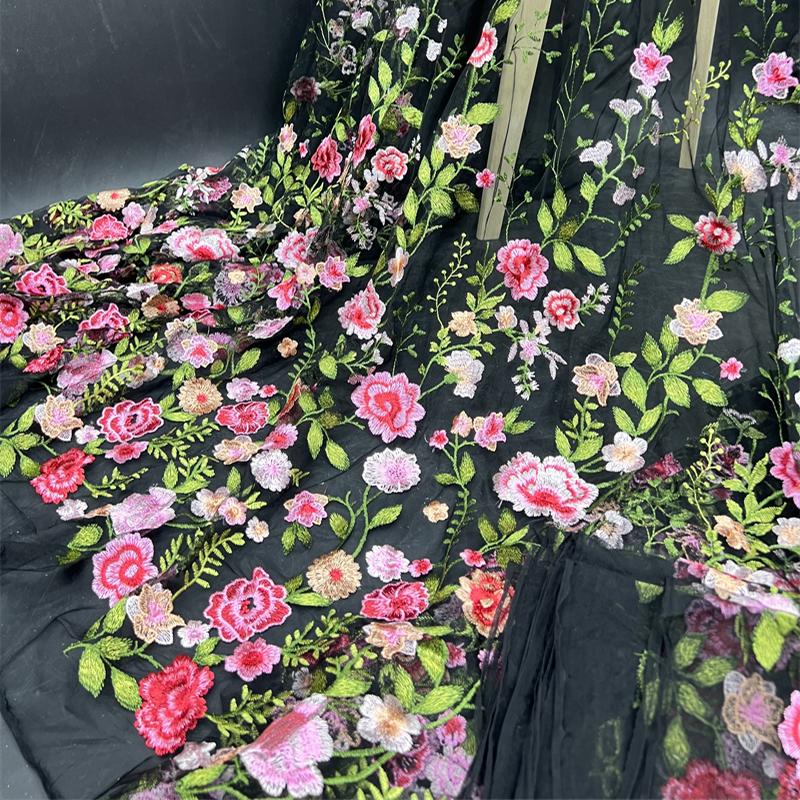 1/2/3 Yard 3D Blumenstickerei Rosenblumenstoff Elegant Tüllspitze Stoff DIY Nähen Braut-Hochzeitskleid Bühnenkostüm Handwerk