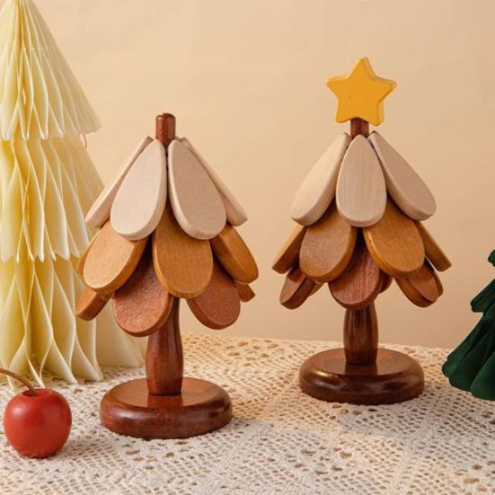 3Pcs Wooden Christmas Tree Trivets for Hot Dishes Heat Insulation