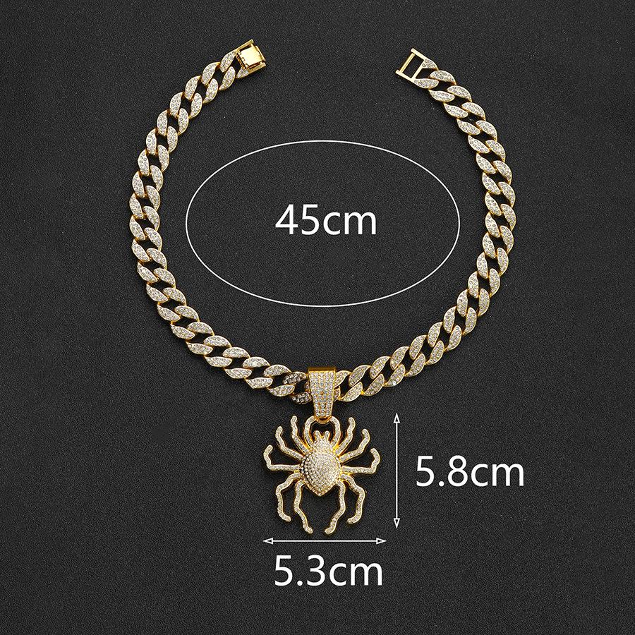 European and American Punk Trend Three-dimensional Large Spider Pendant Necklace Hip-hop Street Dance Diamond-encrusted Cuban Chain Men's Accessories