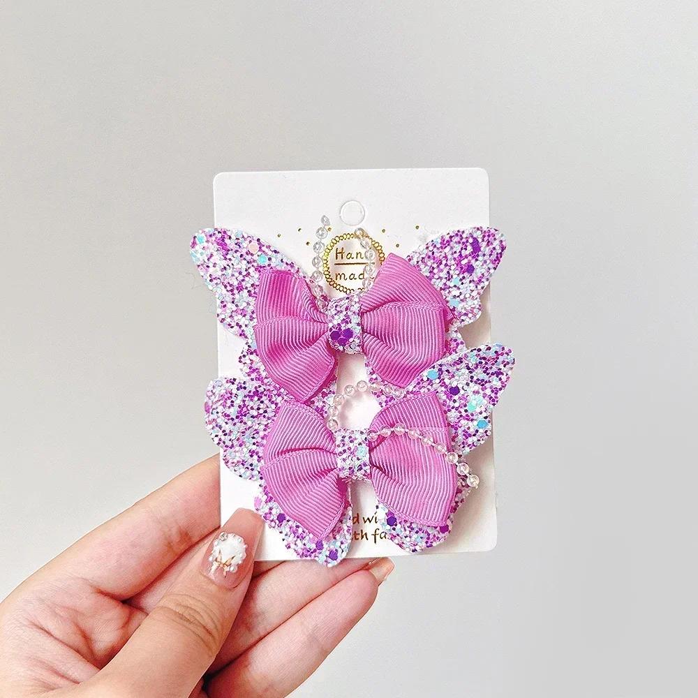 BABY BOWS 2Pcs/Set Glitter Butterfly Hair Clips for Women Girls Hairpins Children Cute Barrettes Kids Headwear Hair Accessories