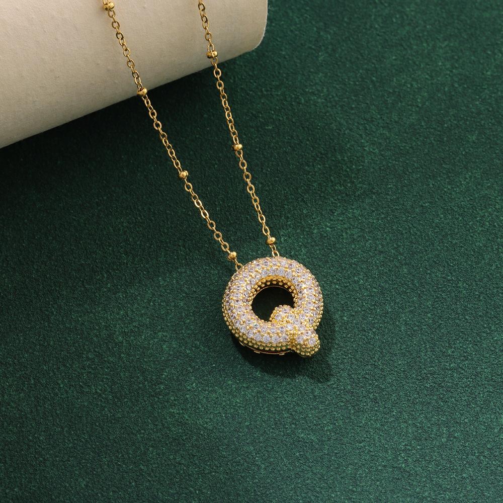 Zirkonia Vergoldete Blasen-Alphabet-Buchstabenkette Monogrammkette Ballon-Initialkette Geschenke für Frauen Mädchen