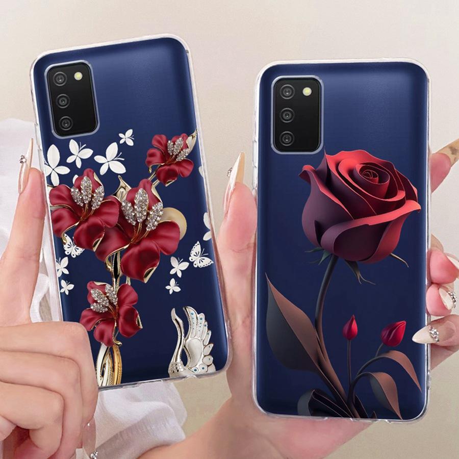 Case For Samsung Galaxy A03s A03 Core A03 Phone Cover for SamsungA03 A 03 S Soft Silicone TPU transparent Painted Flower Fundas