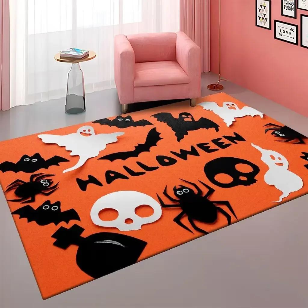 Halloween Pumpkin Witch Pleated Carpet for Living Room Sofa Table Large Area Rugs Bedroom Hallway Balcony Anti Slip Floor Mat