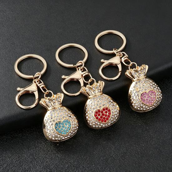 Decorative Key Ring Rhinestone Lucky Bag Keychain, Good Luck Fortune Keyring, Luxury Chain Love Heart Pouch Charm for Handbags Backpacks