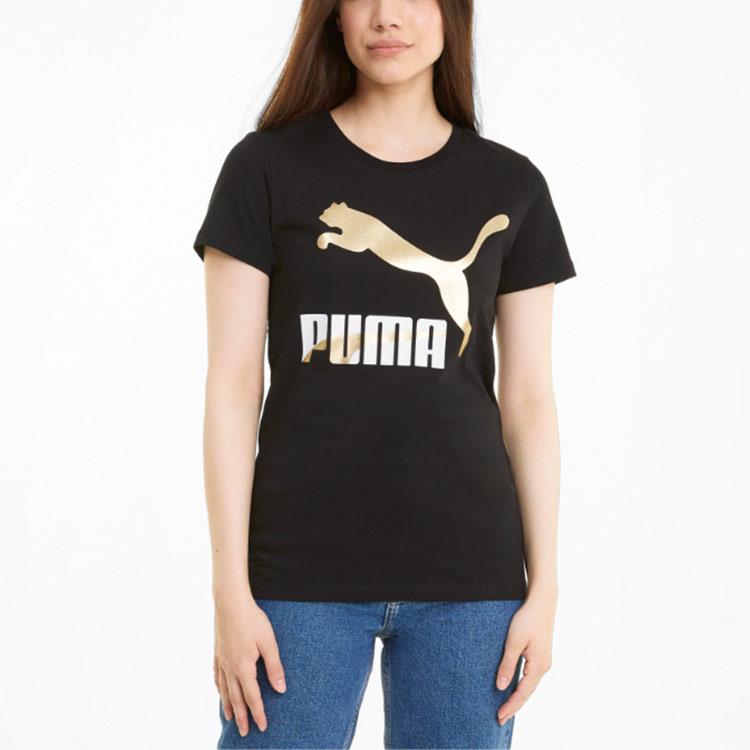 Puma Casual Sports Round Neck Short Sleeve T-Shirt With Print Women Tops Black 532282-51