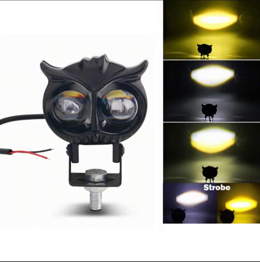 Led Motorcycle Light High Low Beam Owl Design Strobe Spotlights Accessories Scooter Dual Color Running Lamp Fog Light Headlight