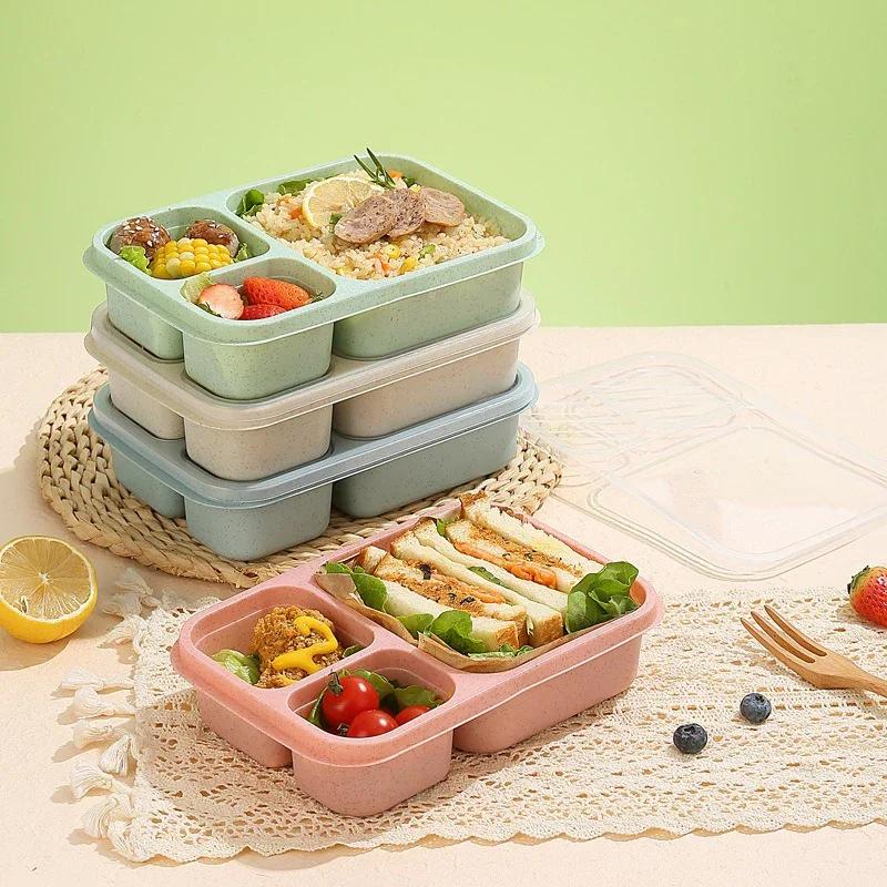 Lunch Box Reusable 3 Compartment Divided Bento Box Kid School Adult Office Food Storage Containers Outdoor Portable Plastic Box