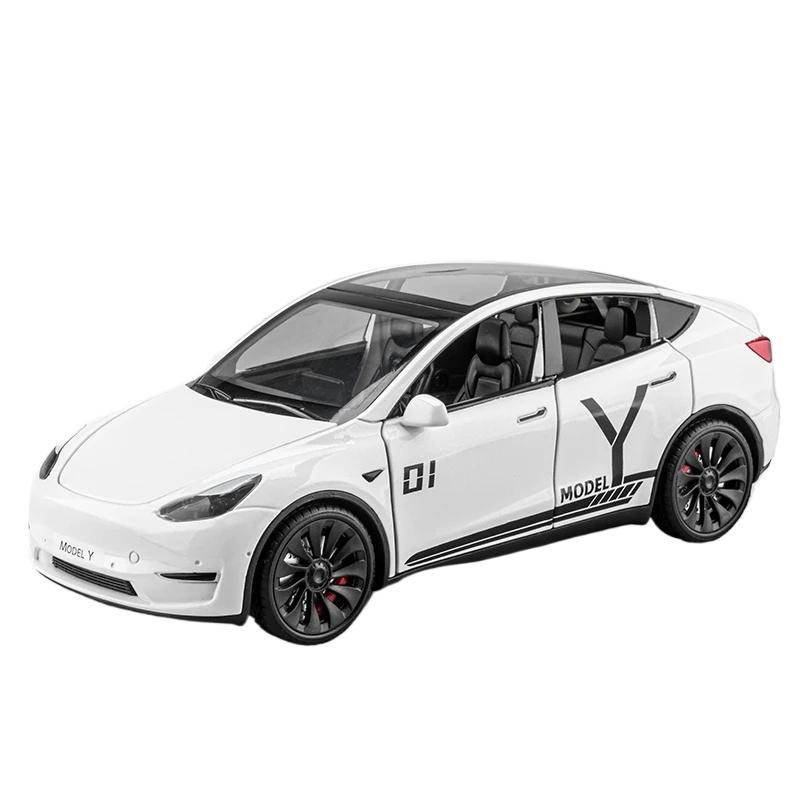 

1/24 Tesla MODEL Y Модель автомобиля из сплава, литая под давлением металлическая игрушечная модель автомобиля, имитационная коллекция, звук, свет, детская игрушка в подарок чёрный/белый