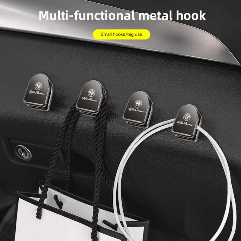2Pcs Car Interior Mini Storage Hooks Organizer Sticker For Alfa Romeo Giulia Stelvio Junior Tonale 33 Giulietta MiTo 147 156 159